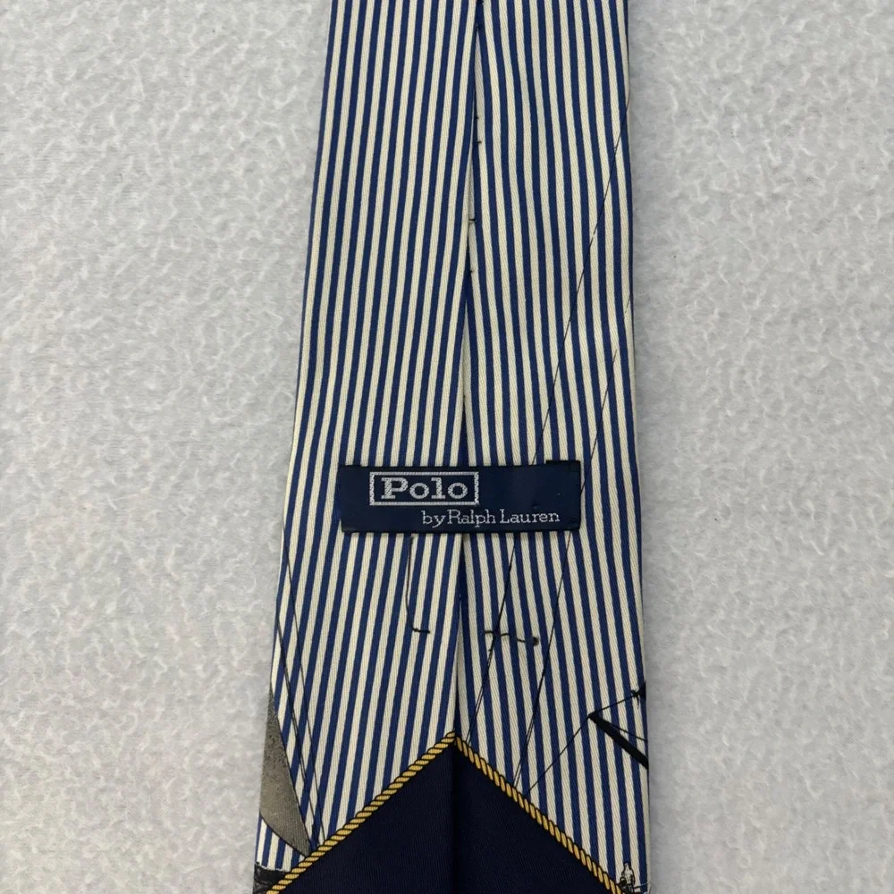 Polo Sport Ralph Lauren Silk Tie Vintage Sailboat Nautical Striped Blue White